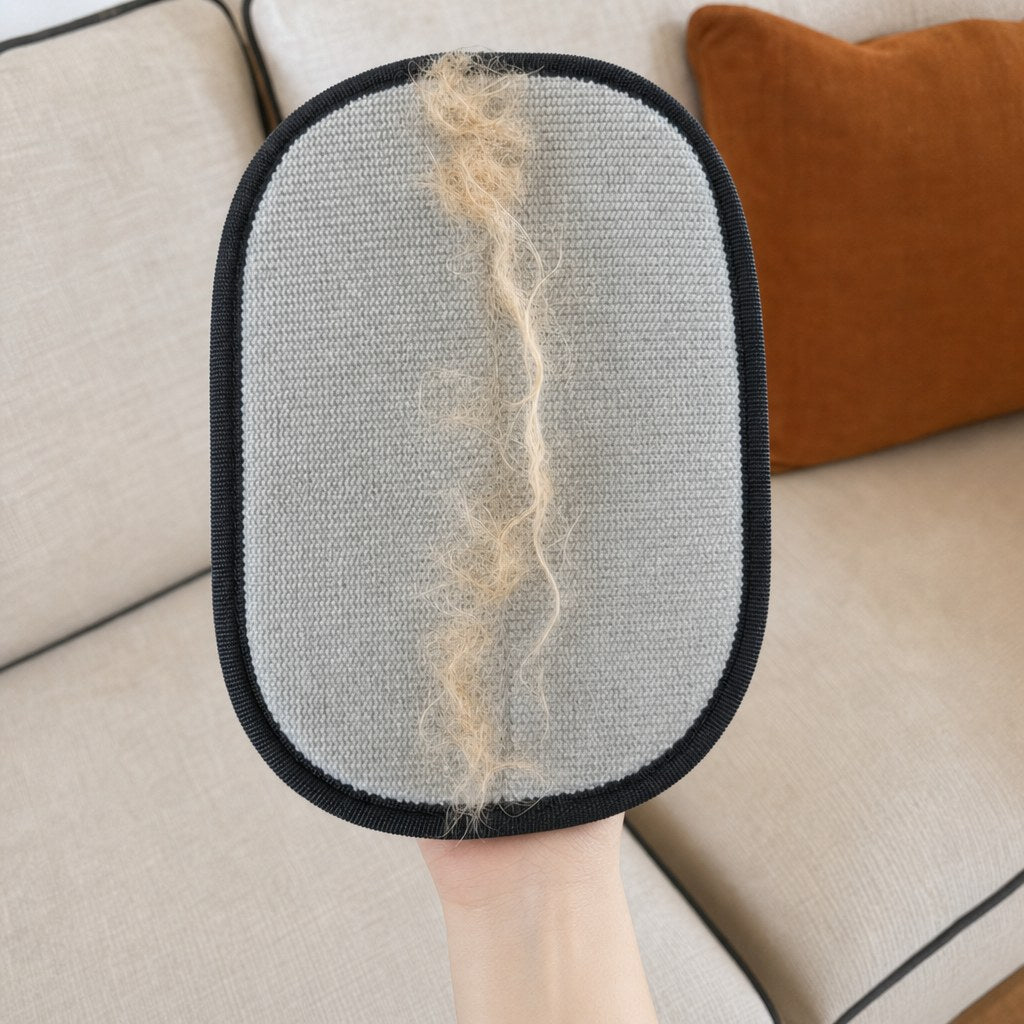 Pet hair collected into one clump on the Rearpaw glove